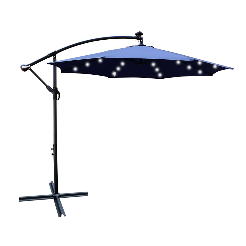 Supfirm 10 ft Outdoor Patio Umbrella Solar Powered LED Lighted Sun Shade Market Waterproof 8 Ribs Umbrella with Crank and Cross Base for Garden Deck Backyard Pool Shade Outside Deck Swimming Pool