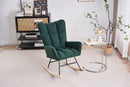 Supfirm Rocking Chair Nursery, Solid Wood Legs Reading Chair with Teddy Fabric Upholstered , Nap Armchair for Living Rooms, Bedrooms, Offices, Best Gift,Emerald Teddy fabric