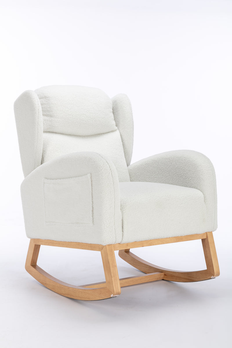 Supfirm 049-Teddy Fabric Rocking Chair With Packet Wood Legs,Ivory