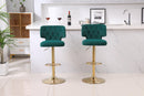 Modern Barstools Bar Height, Swivel Velvet Bar Stool Counter Height Bar Chairs Seat Adjustable Tufted Stool with Back& Footrest for Home Bar Kitchen Island Chair (Emerald, Set of 2) - Supfirm