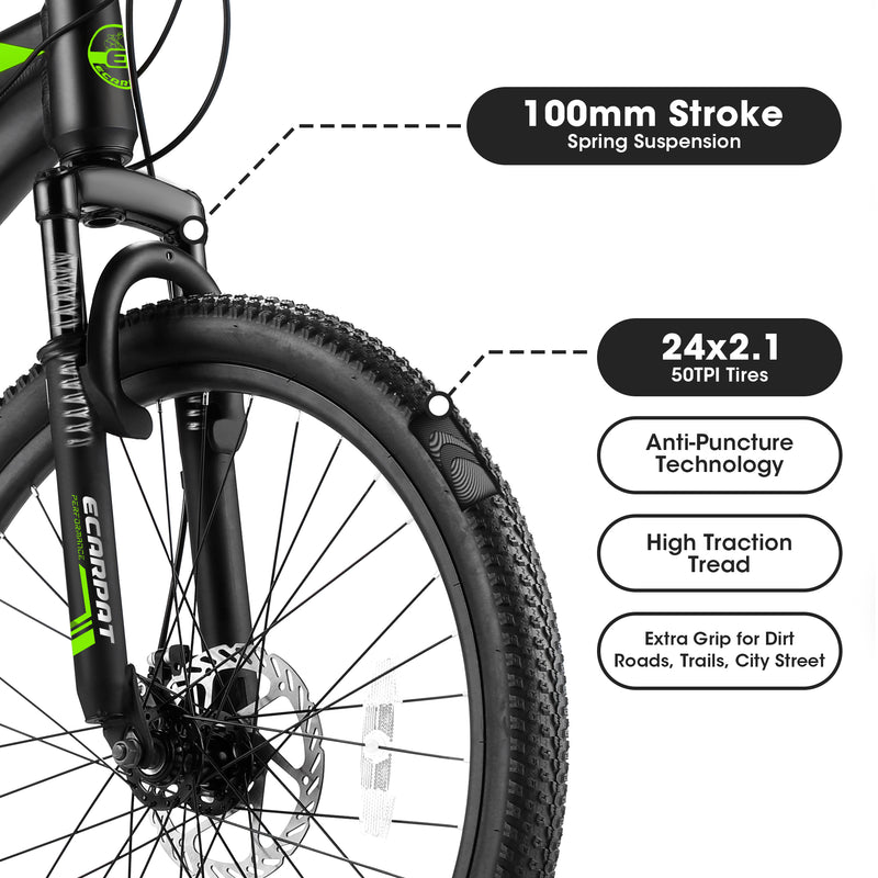 Supfirm A24299 Rycheer Elecony 24 inch Mountain Bike Bicycle for Adults Aluminium Frame Bike 21-Speed with Disc Brake