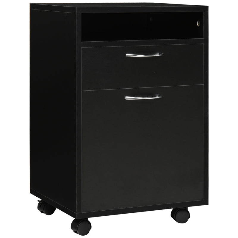 Supfirm Mobile Storage Cabinet Organizer with Drawer and Cabinet, Printer Stand with Castors, Black