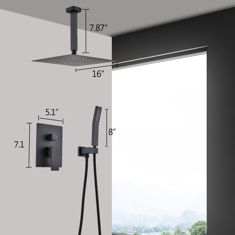 Supfirm Ceiling Mounted Shower System Combo Set with Handheld and 16"Shower head