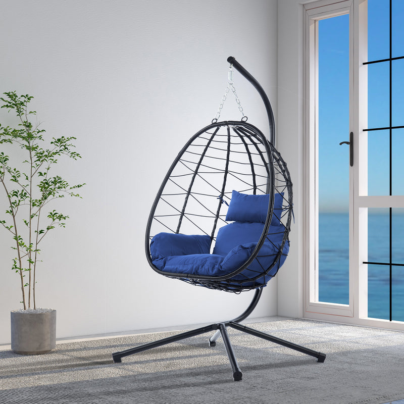 Supfirm Egg Chair with Stand Indoor Outdoor Swing Chair Patio Wicker Hanging Egg Chair Hanging Basket Chair Hammock Chair with Stand for Bedroom Living Room Balcony