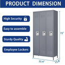 Supfirm 3 Door 72"H Metal Lockers With Lock for Employees,Storage Locker Cabinet  for Home Gym Office School Garage,Gray