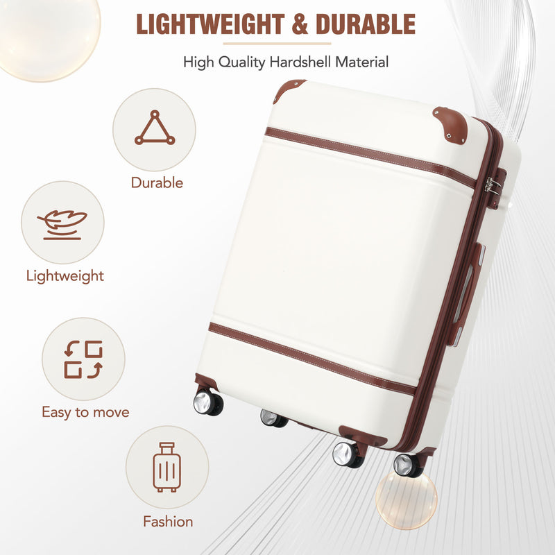 Supfirm 24 IN Luggage 1 Piece with TSA lock , Expandable Lightweight Suitcase Spinner Wheels, Vintage Luggage,White