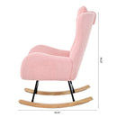 Supfirm Rocking Chair Nursery, Teddy Upholstered Rocker Glider Chair with High Backrest, Adjustable Headrest & Pocket, Comfy Glider Chair for Nursery, Bedroom, Living Room, Offices, Rubber wood, pink