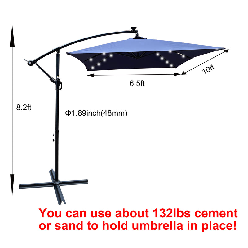 Supfirm Rectangle 2x3M Outdoor Patio Umbrella Solar Powered LED Lighted Sun Shade Market Waterproof 6 Ribs Umbrella with Crank and Cross Base for Garden Deck Backyard Pool Shade Outside Deck Swimming Pool