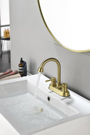 Supfirm 4 Inch 2 Handle Centerset  gold Lead-Free Bathroom Faucet, with Copper Pop Up Drain and 2 Water Supply Lines