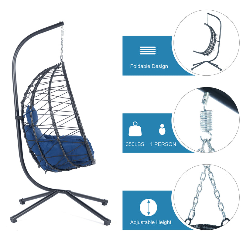 Supfirm Egg Chair with Stand Indoor Outdoor Swing Chair Patio Wicker Hanging Egg Chair Hanging Basket Chair Hammock Chair with Stand for Bedroom Living Room Balcony