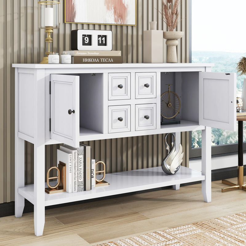 Supfirm TREXM Cambridge Series  Ample Storage Vintage Console Table with Four Small Drawers and Bottom Shelf for Living Rooms, Entrances and Kitchens (White, OLD SKU: WF190263AAA)