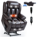 Dual Motor Infinite Position Up to 350 LBS Leatheraire Power Lift Recliner Chair, Heavy Duty Motion Mechanism with 8-Point Vibration Massage and Lumbar Heating, Stainless steel Cup Holders, Brown - Supfirm