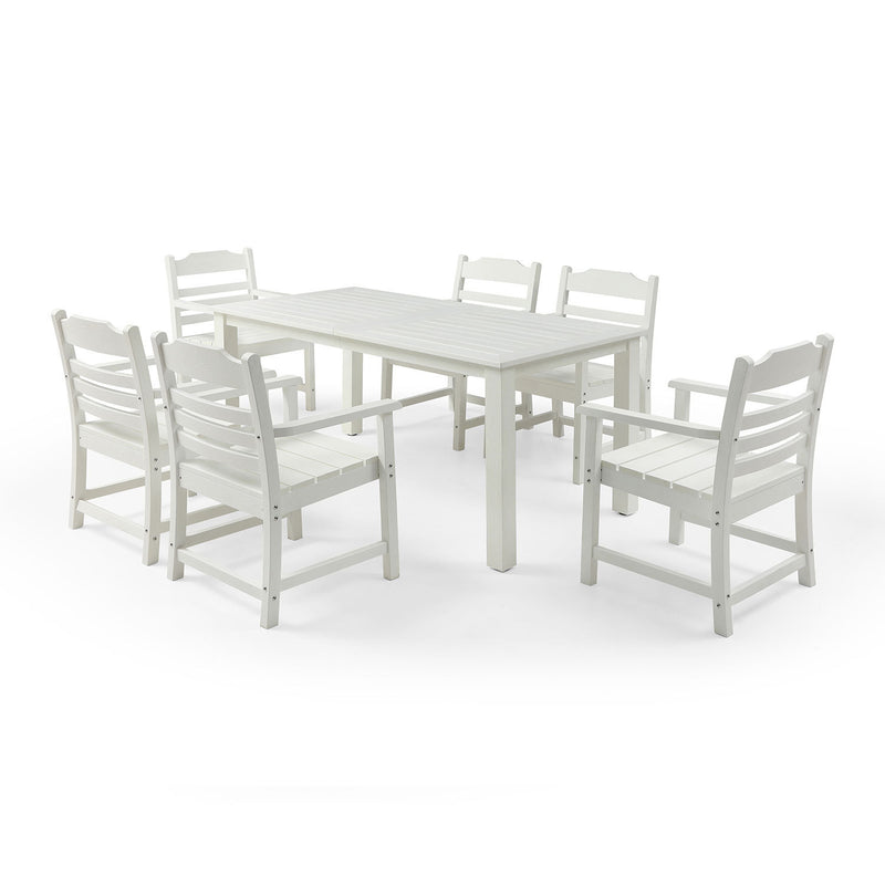 Supfirm HIPS Patio Furniture Dining Chair and Table, 7 Pieces(6 dining chairs+1 dining table) Backyard Conversation Garden Poolside Balcony White