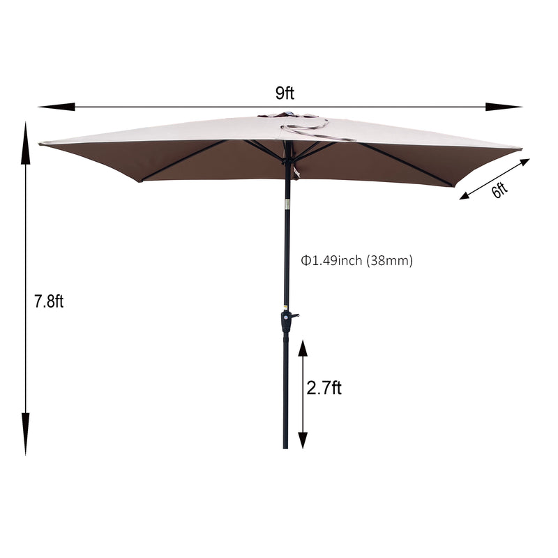 Supfirm 6 x 9ft  Patio Umbrella Outdoor  Waterproof Umbrella with Crank and Push Button Tilt without flap for Garden Backyard Pool  Swimming Pool Market