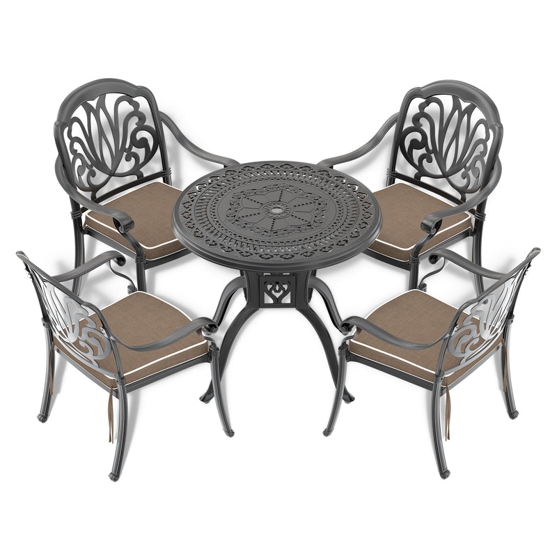 Supfirm Ø31.50-inch Cast  Aluminum Patio Dining Table with Black Frame and Umbrella Hole