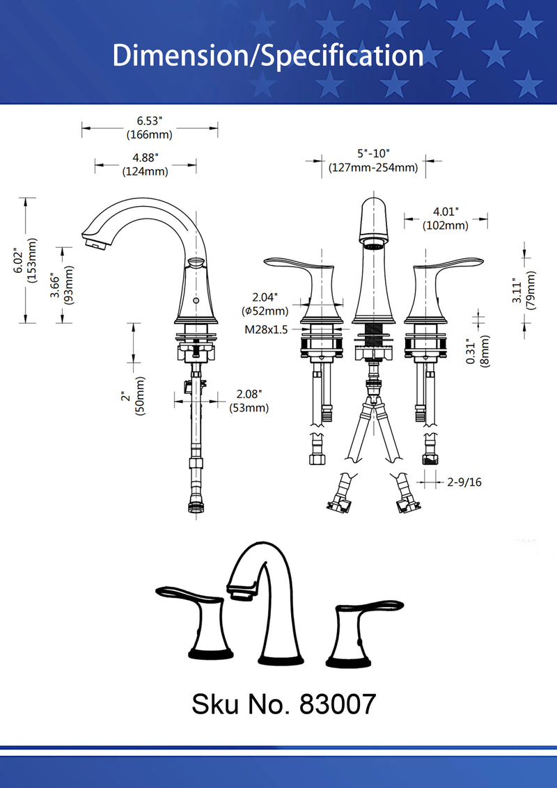 Supfirm Widespread Bathroom Faucet With Drain Assembly