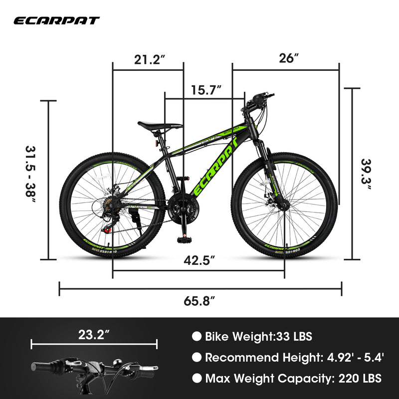 Supfirm A24299 Rycheer Elecony 24 inch Mountain Bike Bicycle for Adults Aluminium Frame Bike 21-Speed with Disc Brake