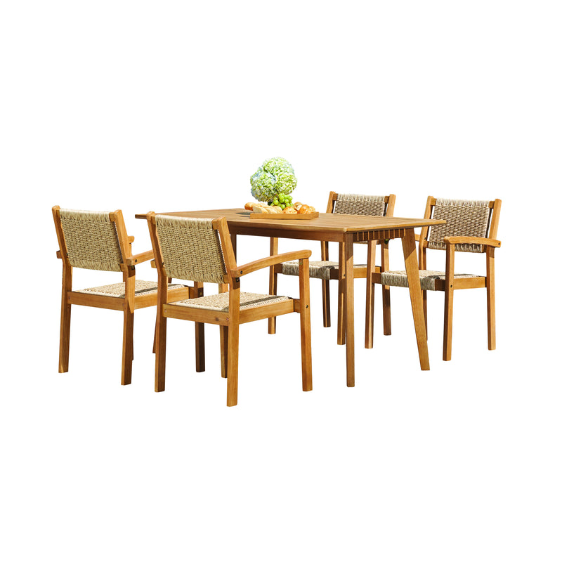 Supfirm Mauricio 5-Piece Acacia Wood Dining Set with Stacking Chair