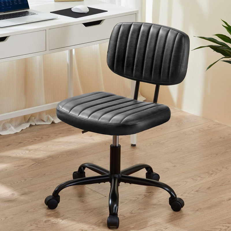 SWEETCRISPY PU Leather Low Back Task Chair Small Home Office Chair with Wheels - Supfirm