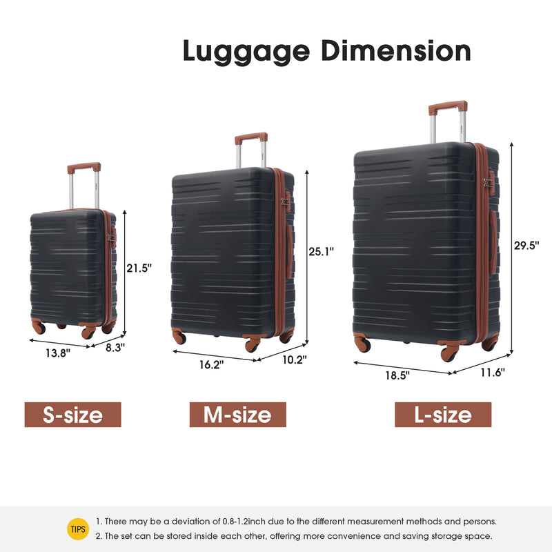 Supfirm Hardshell Luggage Sets 3 Pcs Spinner Suitcase with TSA Lock Lightweight 20''24''28''