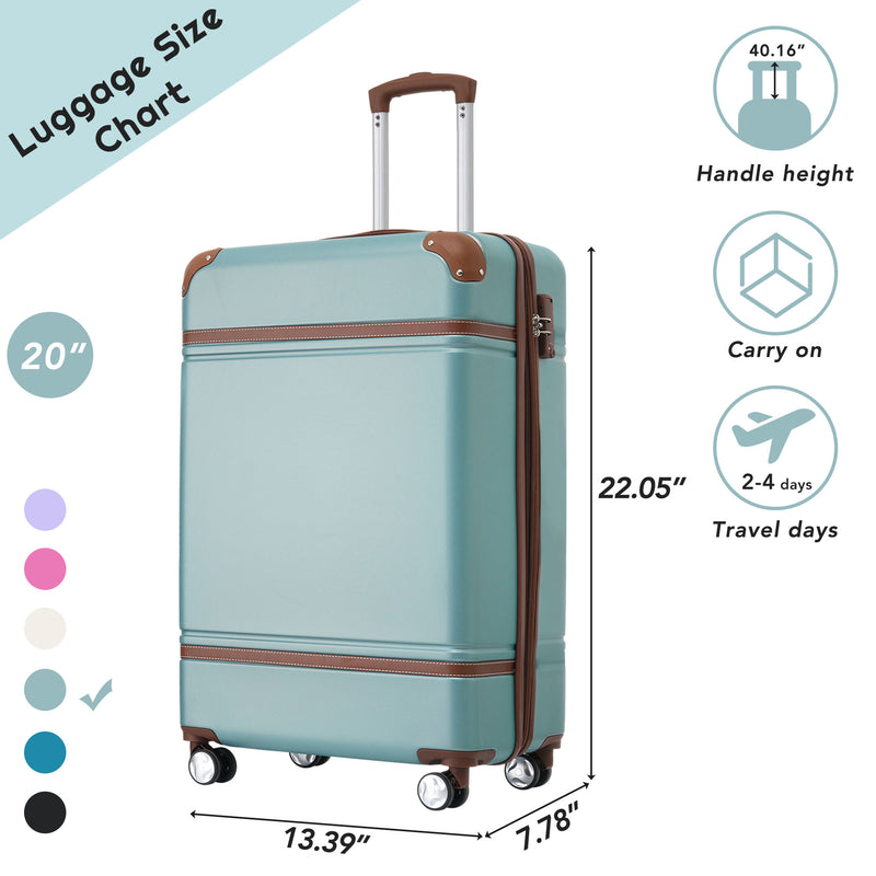 Supfirm 20 IN Luggage 1 Piece with TSA lock , Lightweight Suitcase Spinner Wheels,Carry on Vintage Luggage,Blue Green