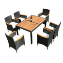 Supfirm EELIFEE 7 piece Outdoor Patio Wicker Dining Set Patio Wicker Furniture Dining Set w/Acacia Wood Top