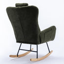 Supfirm 35.5 inch Rocking Chair with Pocket, Soft Teddy Fabric Rocking Chair for Nursery, Comfy Wingback Glider Rocker with Safe Solid Wood Base for Living Room Bedroom Balcony (dark green)