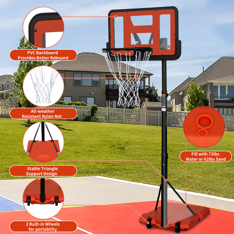 Supfirm Use for Outdoor Height Adjustable 4.8 to 7.7ft Basketball Hoop 44 Inch Backboard Portable Basketball Goal System with Stable Base and Wheels