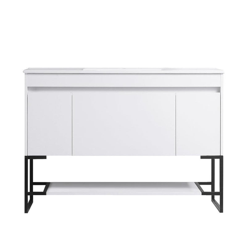 48" Bathroom Vanity with Sink,Bathroom Vanity Cabinet with Two Soft Close Cabinet Doors & soft-close Drawers,Bathroom Storage Cabinet with a Lower Open Shelf,with Metal Legs,White Ceramic Sink,White - Supfirm