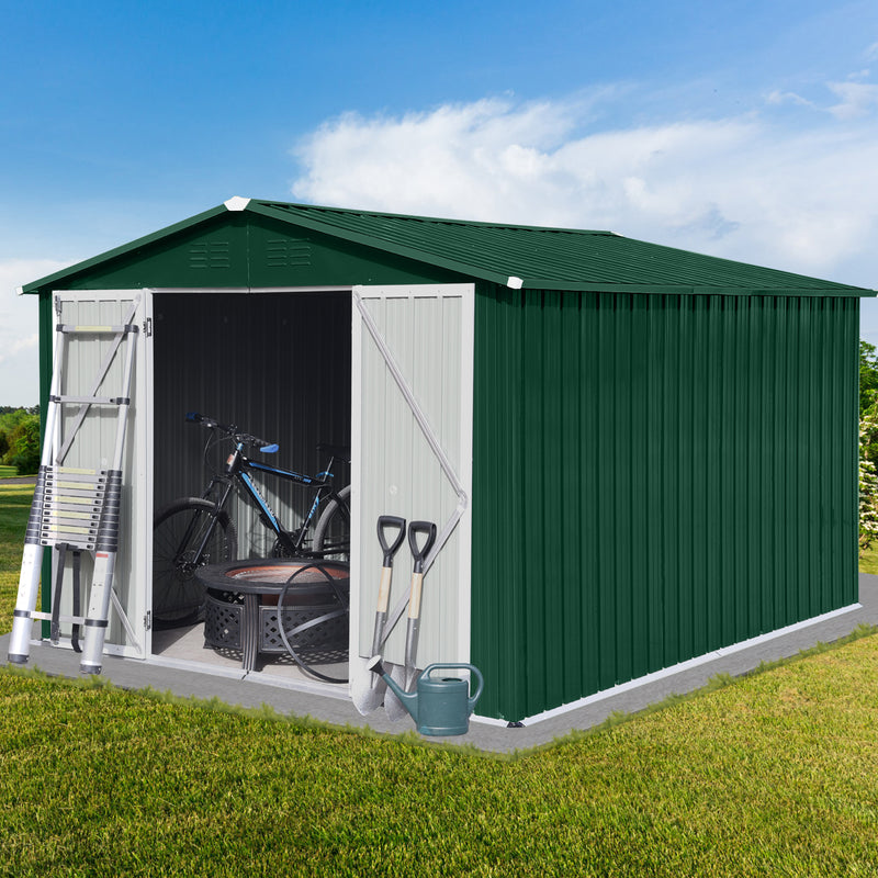 Supfirm Metal garden sheds 10ft×8ft outdoor storage sheds Green + White