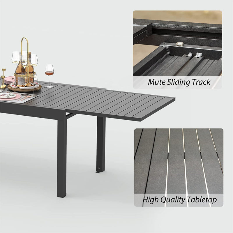 Supfirm Patio Dining Expandable Table, Metal Aluminum Outdoor Table for 6-8 Person Rectangular Table for Garden Lawn Porch Bistro(Black,1 Table)