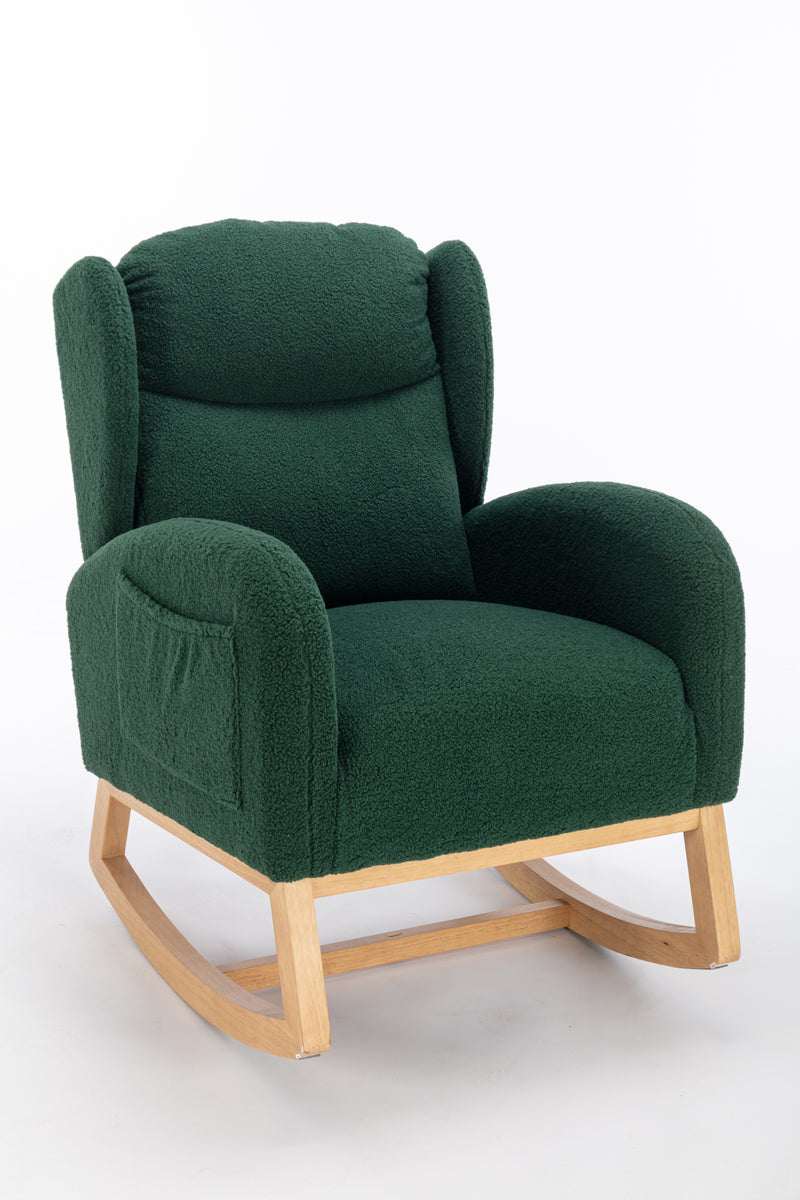 Supfirm 049-Teddy Fabric Rocking Chair With Packet Wood Legs,Green