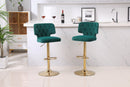 Modern Barstools Bar Height, Swivel Velvet Bar Stool Counter Height Bar Chairs Seat Adjustable Tufted Stool with Back& Footrest for Home Bar Kitchen Island Chair (Emerald, Set of 2) - Supfirm