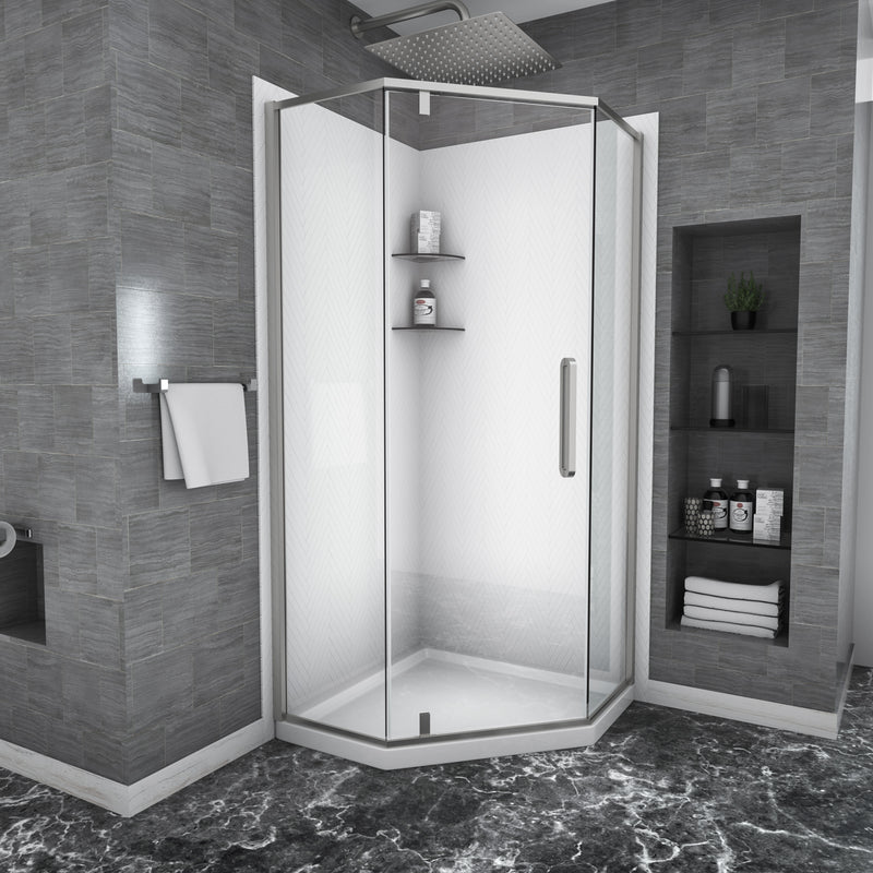 Supfirm Shower Door 34-1/8" x 72" Semi-Frameless Neo-Angle Hinged Shower Enclosure, Brushed Nickel