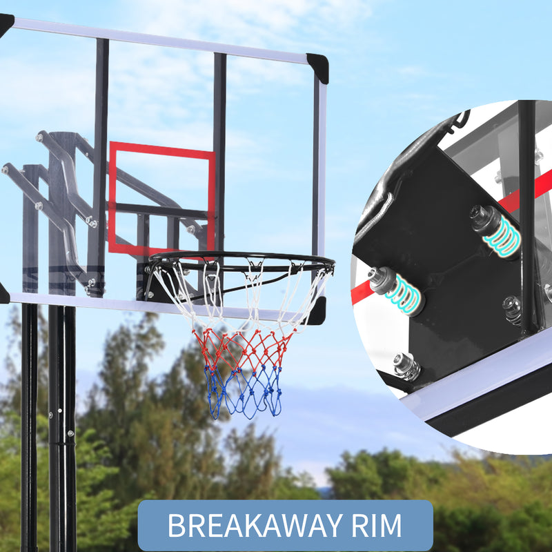 Supfirm Portable Basketball Hoop & Goal with Vertical Jump Measurement, Outdoor Basketball System with 7.5-10ft Height Adjustment in 44'' Backboard for Youth/Audlt, Manual Lifting Basketball Hoop