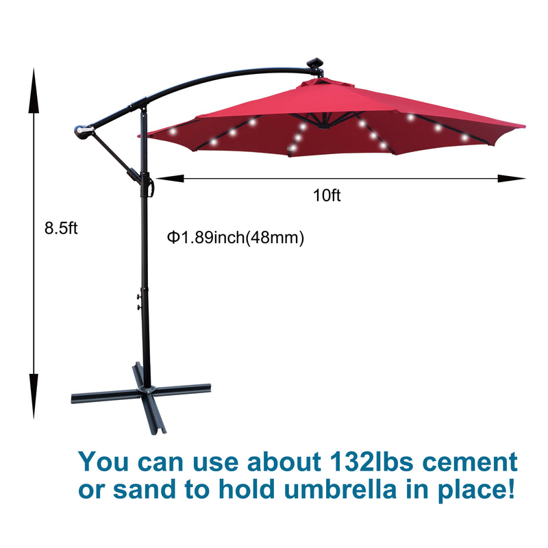 Supfirm 10 ft Outdoor Patio Umbrella Solar Powered LED Lighted 8 Ribs Umbrella with Crank and Cross Base for Garden  Outside Deck Swimming Pool