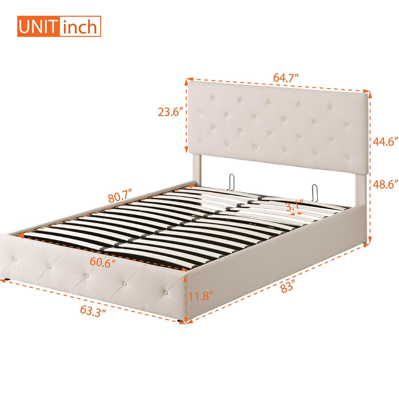 Queen size Upholstered Platform bed with a Hydraulic Storage System - Beige - Supfirm