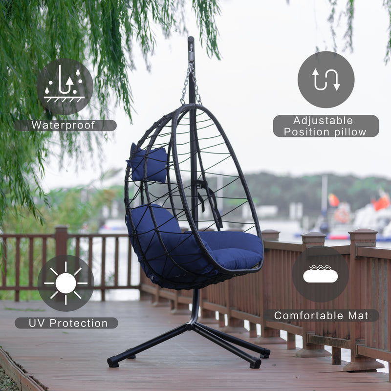 Supfirm Egg Chair with Stand Indoor Outdoor Swing Chair Patio Wicker Hanging Egg Chair Hanging Basket Chair Hammock Chair with Stand for Bedroom Living Room Balcony