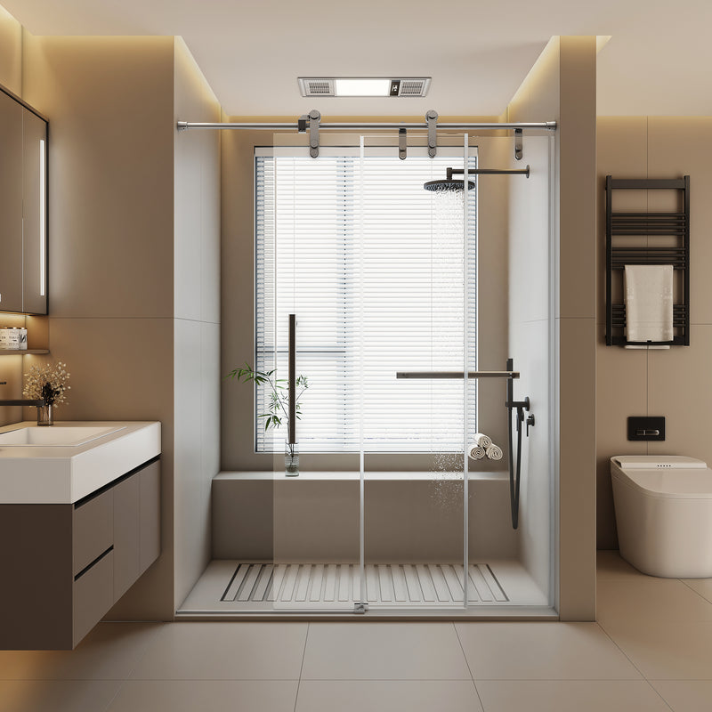 Supfirm Frameless Shower Door with Rust-Resistant Stainless Steel, Explosion-Proof Glass, and Easy Installation 60*76