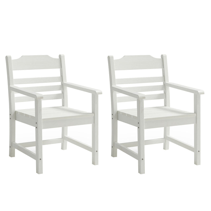 Supfirm Patio Dining Chair with Armset Set of 2, Pure White with Imitation Wood Grain Wexture,HIPS Material