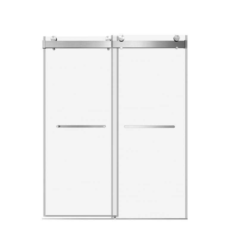 Supfirm 72" W x 76" H Double Sliding Frameless Soft-Close Shower Door with Premium 3/8 Inch (10mm)  Thick Tampered Glass in Brushed Nickel  22D02-72BN