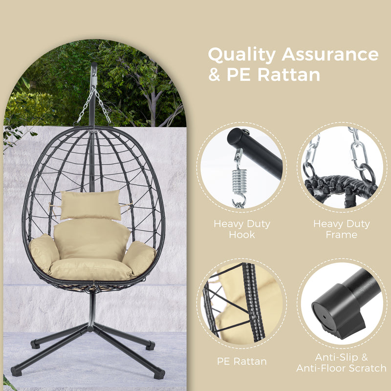 Supfirm Egg Chair with Stand Indoor Outdoor Swing Chair Patio Wicker Hanging Egg Chair Hanging Basket Chair Hammock Chair with Stand for Bedroom Living Room Balcony