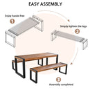 Supfirm GO 3-pieces Outdoor Dining Table With 2 Benches, Patio Dining Set With Unique Top Texture, Acacia Wood Top & Steel Frame, All Weather Use, For Outdoor & Indoor, Natural