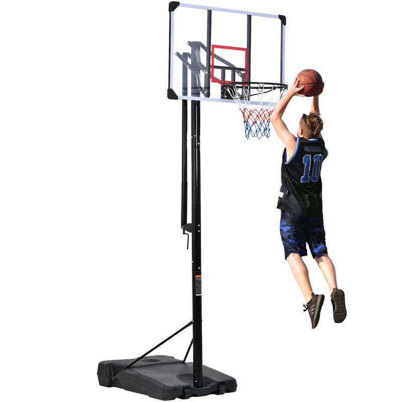 Supfirm Portable Basketball Hoop & Goal with Vertical Jump Measurement, Outdoor Basketball System with 7.5-10ft Height Adjustment in 44'' Backboard for Youth/Audlt, Manual Lifting Basketball Hoop