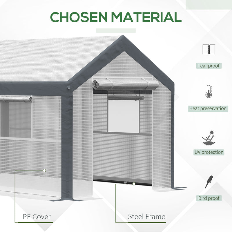 Supfirm 12' x 7' x 7' Walk-In Greenhouse, Outdoor Garden Warm Hot House with 4 Roll-up Windows, 2 Zippered Doors and Weather Cover, White