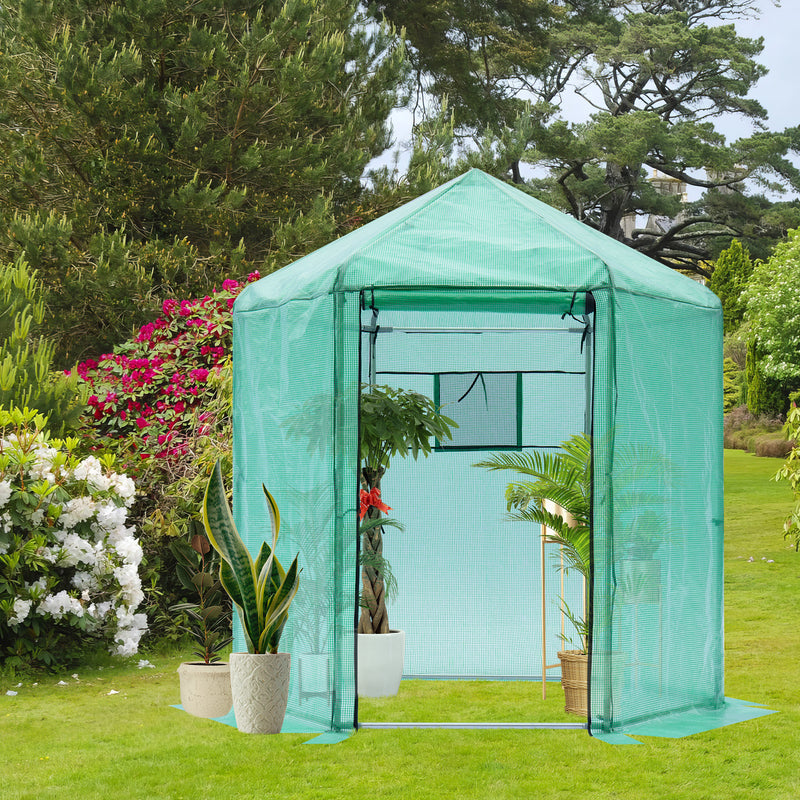 Supfirm Walk-in Greenhouse Hexagonal Upgrade Reinforced Frame Heavy Duty Plastic Greenhouse Reinforced Thickened Waterproof Insulation(6.9*7.5 ft)