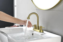 Supfirm 4 Inch 2 Handle Centerset  gold Lead-Free Bathroom Faucet, with Copper Pop Up Drain and 2 Water Supply Lines