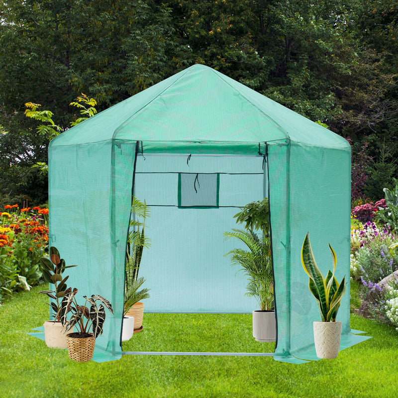 Supfirm Walk-in Greenhouse Hexagonal Upgrade Reinforced Frame Heavy Duty Plastic Greenhouse Reinforced Thickened Waterproof Insulation(9.2*8.1 ft)