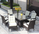 Supfirm Patio 7-Piece Rectangular Dining Set with 6 Dining Chairs (Brown &Beige Cushion )