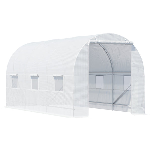 Supfirm 15' x 7' x 7' Walk-In Tunnel Greenhouse, Large Garden Hot House Kit with 6 Roll-up Windows & Roll Up Door, Steel Frame, White